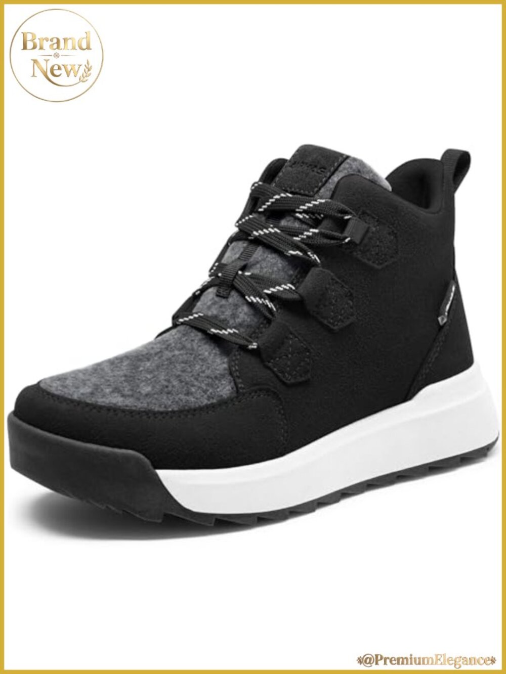Water-Resistant Ankle Snow Boots Lace-Up Suede Synthetic Leather Felt Winter